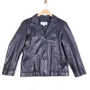 Wilsons Leather Maxima Blazer Jacket Women's Large Black Genuine Leather Lined